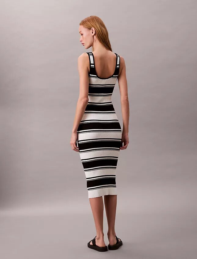 Vestido sin mangas midi de algodón acanalado Vestido sin mangas midi de algodón acanalado
