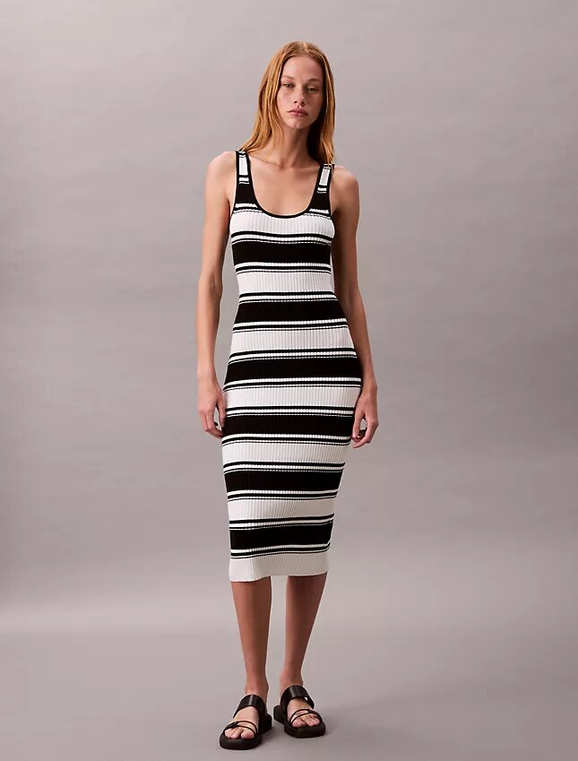 Vestido sin mangas midi de algodón acanalado Vestido sin mangas midi de algodón acanalado