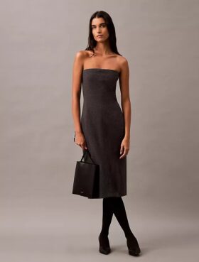 Vestido sin tirantes de mezcla de lana cepillada