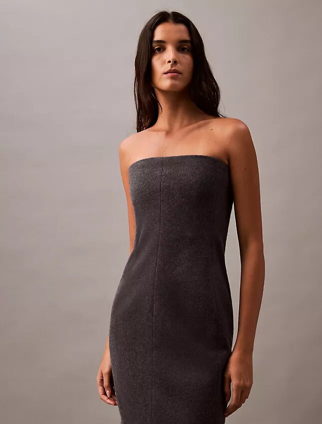 Vestido sin tirantes de mezcla de lana cepillada Vestido sin tirantes de mezcla de lana cepillada
